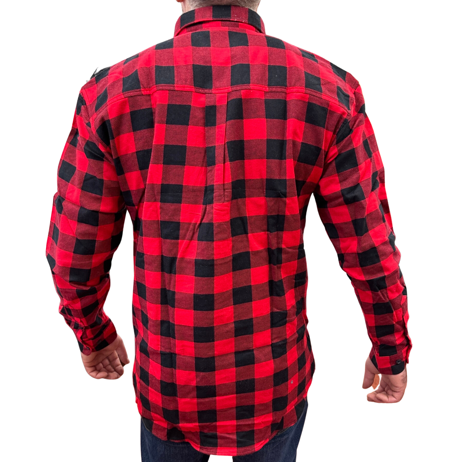 Mens Flannelette Long Sleeve Pullover Shirt 100% Cotton Flannel - Half Placket - Red/Black - L V563-FS-HP22-190-L