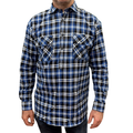 Mens Flannelette Long Sleeve Pullover Shirt 100% Cotton Flannel - Half Placket - Blue/Black - 3XL