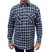 Mens Flannelette Long Sleeve Pullover Shirt 100% Cotton Flannel - Half Placket - Blue/Black - 3XL