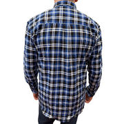 Mens Flannelette Long Sleeve Pullover Shirt 100% Cotton Flannel - Half Placket - Blue/Black - XL