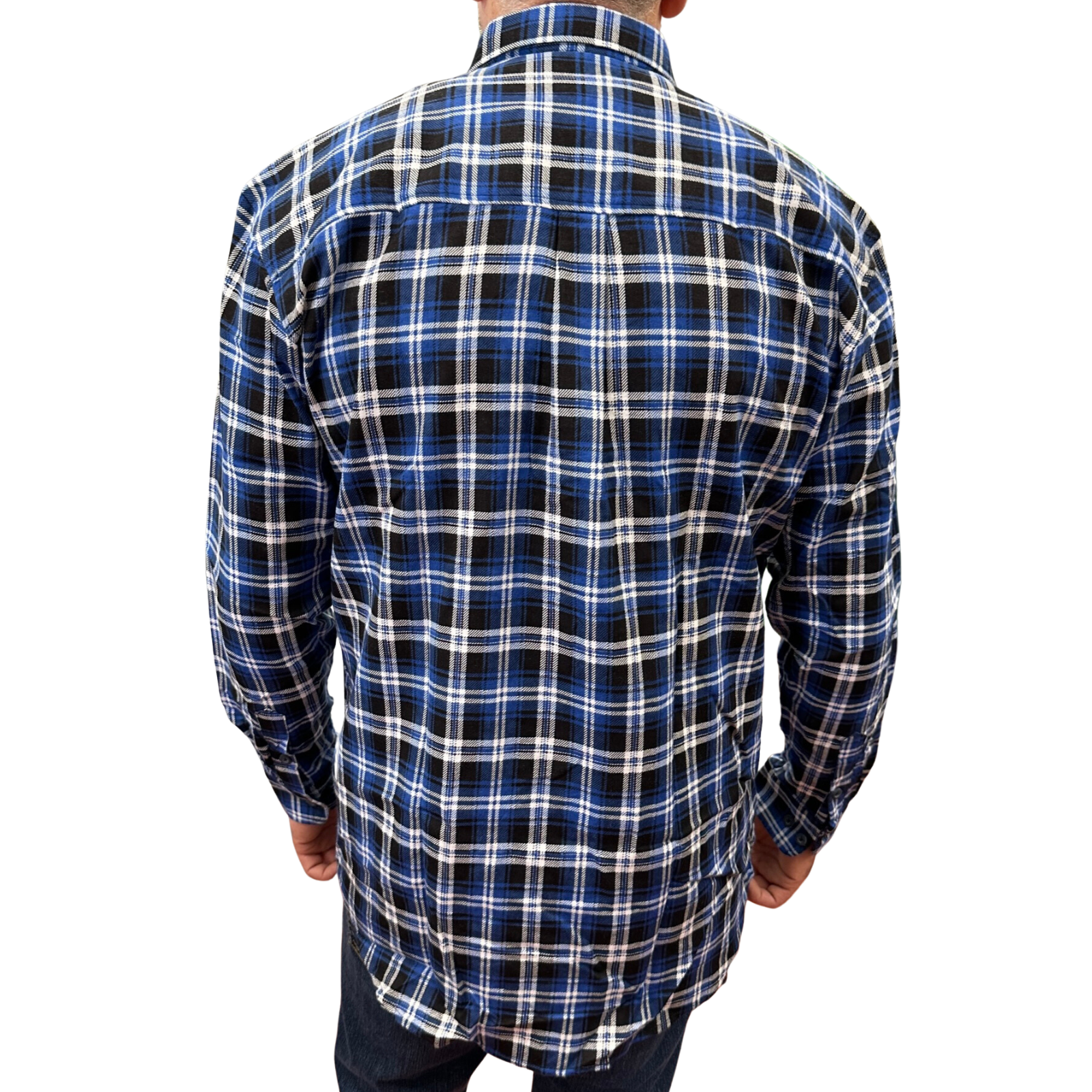 Mens Flannelette Long Sleeve Pullover Shirt 100% Cotton Flannel - Half Placket - Blue/Black - XL
