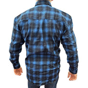Mens Flannelette Long Sleeve Pullover Shirt 100% Cotton Flannel - Half Placket - Blue - XXL