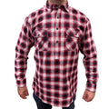 Mens Flannelette Long Sleeve Pullover Shirt 100% Cotton Flannel - Half Placket - Red/Navy - XL