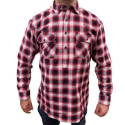 Mens Flannelette Long Sleeve Pullover Shirt 100% Cotton Flannel - Half Placket - Red/Navy - XL