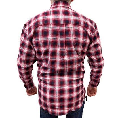 Mens Flannelette Long Sleeve Pullover Shirt 100% Cotton Flannel - Half Placket - Red/Navy - XL V563-FS-HP22-49-XL