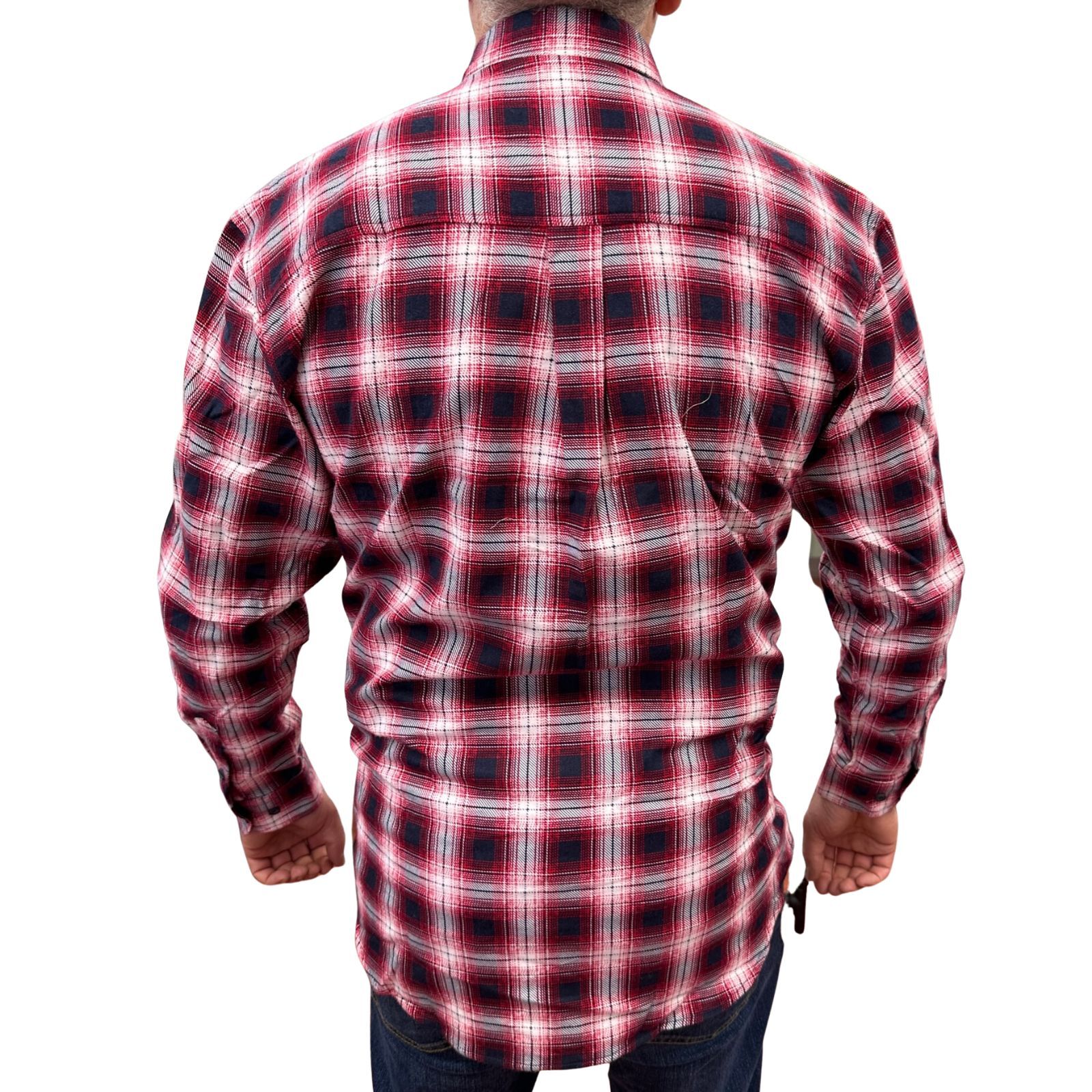 Mens Flannelette Long Sleeve Pullover Shirt 100% Cotton Flannel - Half Placket - Red/Navy - XL