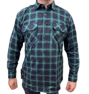 Mens Flannelette Long Sleeve Pullover Shirt 100% Cotton Flannel - Half Placket - Green/Navy - 5XL V563-FS-HP22-82-5XL