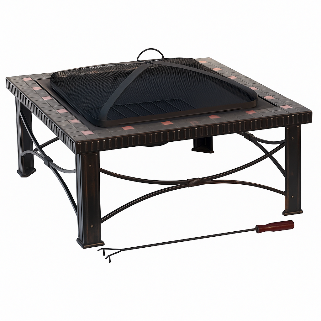 30" Square Slate Tile Fire Pit Outdoor Patio Heater Fireplace V563-FT-51161B