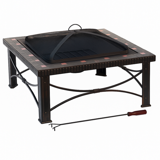 30" Square Slate Tile Fire Pit Outdoor Patio Heater Fireplace V563-FT-51161B