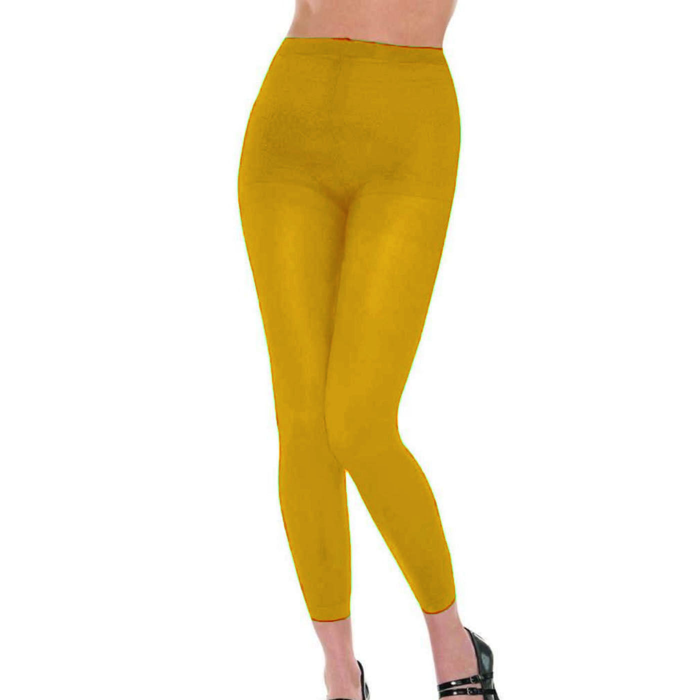 Womens Footless Tights Fluoro Bright Colour Stretch Polyester Hosiery - Yellow V563-FTLSTIGHTS-YLW