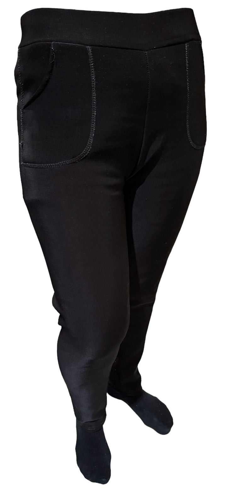 Ladies Fur Lined Thermal Leggings Womens Warm Winter Pants Stretch Skinny Leg - M/L V563-FURLEGGINGS-PLAINBLK-M_L