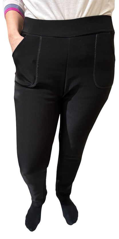 Ladies Fur Lined Thermal Leggings Womens Warm Winter Pants Stretch Skinny Leg - M/L V563-FURLEGGINGS-PLAINBLK-M_L