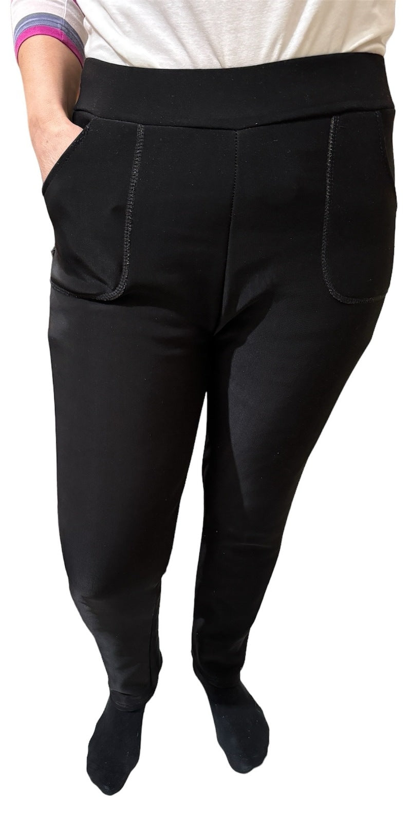 Ladies Fur Lined Thermal Leggings Womens Warm Winter Pants Stretch Skinny Leg - S/M V563-FURLEGGINGS-PLAINBLK-S_M