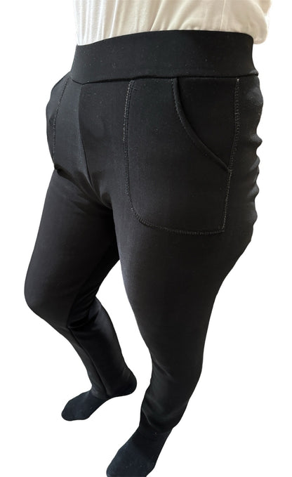 Ladies Fur Lined Thermal Leggings Womens Warm Winter Pants Stretch Skinny Leg - S/M V563-FURLEGGINGS-PLAINBLK-S_M