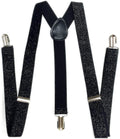 GLITTER SPARKLE SUSPENDERS Braces Clipon Elastic Y-Back Slim Adjustable - Black (Glitter) V563-GLITRSUSPENDERS-BLKGLIT