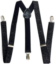 GLITTER SPARKLE SUSPENDERS Braces Clipon Elastic Y-Back Slim Adjustable - Black (Glitter) V563-GLITRSUSPENDERS-BLKGLIT