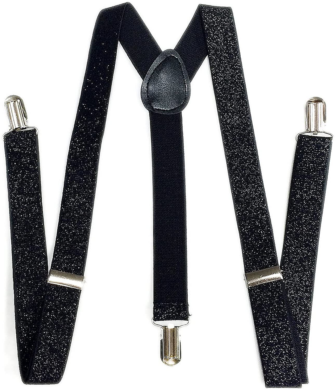 GLITTER SPARKLE SUSPENDERS Braces Clipon Elastic Y-Back Slim Adjustable - Black (Glitter) V563-GLITRSUSPENDERS-BLKGLIT