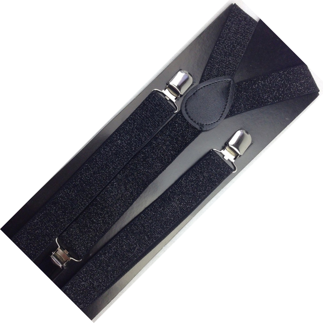 GLITTER SPARKLE SUSPENDERS Braces Clipon Elastic Y-Back Slim Adjustable - Black (Glitter) V563-GLITRSUSPENDERS-BLKGLIT