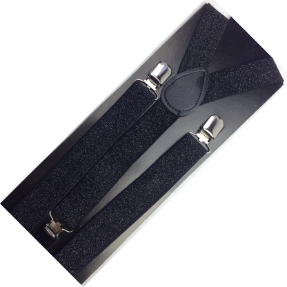 GLITTER SPARKLE SUSPENDERS Braces Clipon Elastic Y-Back Slim Adjustable - Black (Glitter) V563-GLITRSUSPENDERS-BLKGLIT