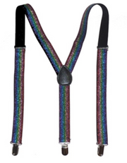 GLITTER SPARKLE SUSPENDERS Braces Clipon Elastic Y-Back Slim Adjustable - Rainbow (Glitter) V563-GLITRSUSPENDERS-RNBWGLIT