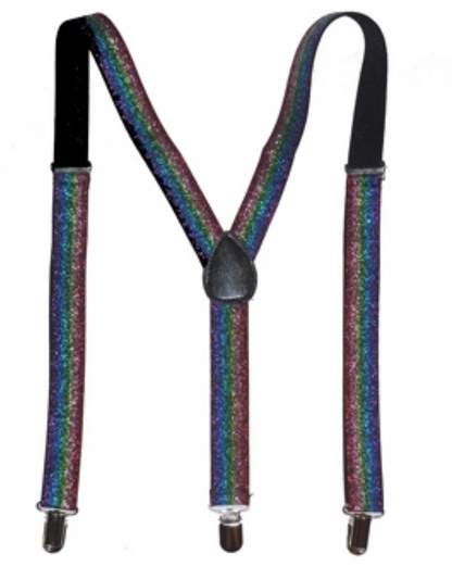 GLITTER SPARKLE SUSPENDERS Braces Clipon Elastic Y-Back Slim Adjustable - Rainbow (Glitter) V563-GLITRSUSPENDERS-RNBWGLIT