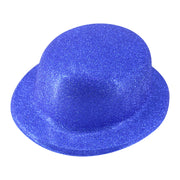 GLITTER BOWLER HAT Fancy Party Plastic Costume Cap Fun Dress Up Sparkle - Blue V563-GLTRBWLRHAT-BLUE