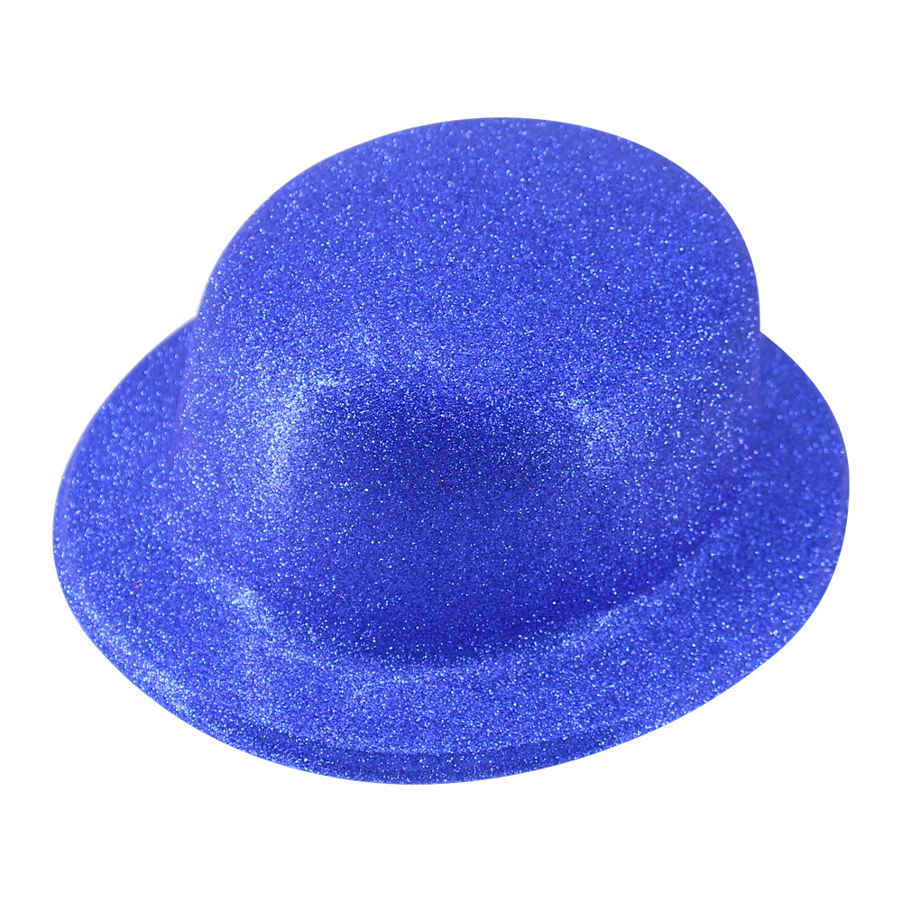 GLITTER BOWLER HAT Fancy Party Plastic Costume Cap Fun Dress Up Sparkle - Blue V563-GLTRBWLRHAT-BLUE