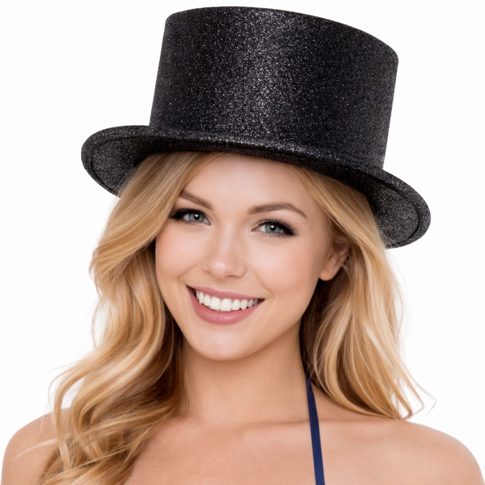 Glitter Top Hat Adult Costume Fancy Dress Party Plastic Tall Hat - Black V563-GLTRTOPHAT-BLK