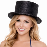 Glitter Top Hat Adult Costume Fancy Dress Party Plastic Tall Hat - Black V563-GLTRTOPHAT-BLK