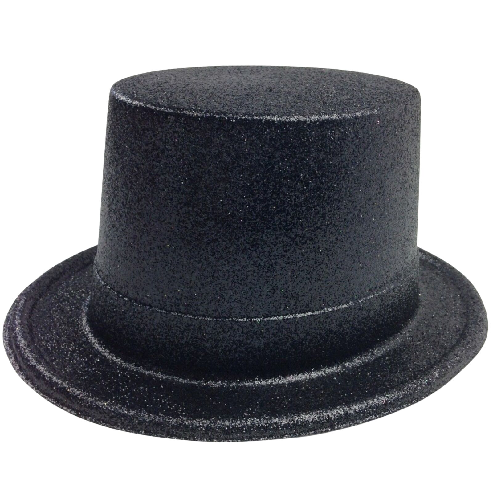 Glitter Top Hat Adult Costume Fancy Dress Party Plastic Tall Hat - Black V563-GLTRTOPHAT-BLK