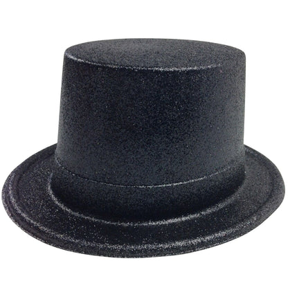 Glitter Top Hat Adult Costume Fancy Dress Party Plastic Tall Hat - Black V563-GLTRTOPHAT-BLK