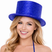Glitter Top Hat Adult Costume Fancy Dress Party Plastic Tall Hat - Blue V563-GLTRTOPHAT-BLU