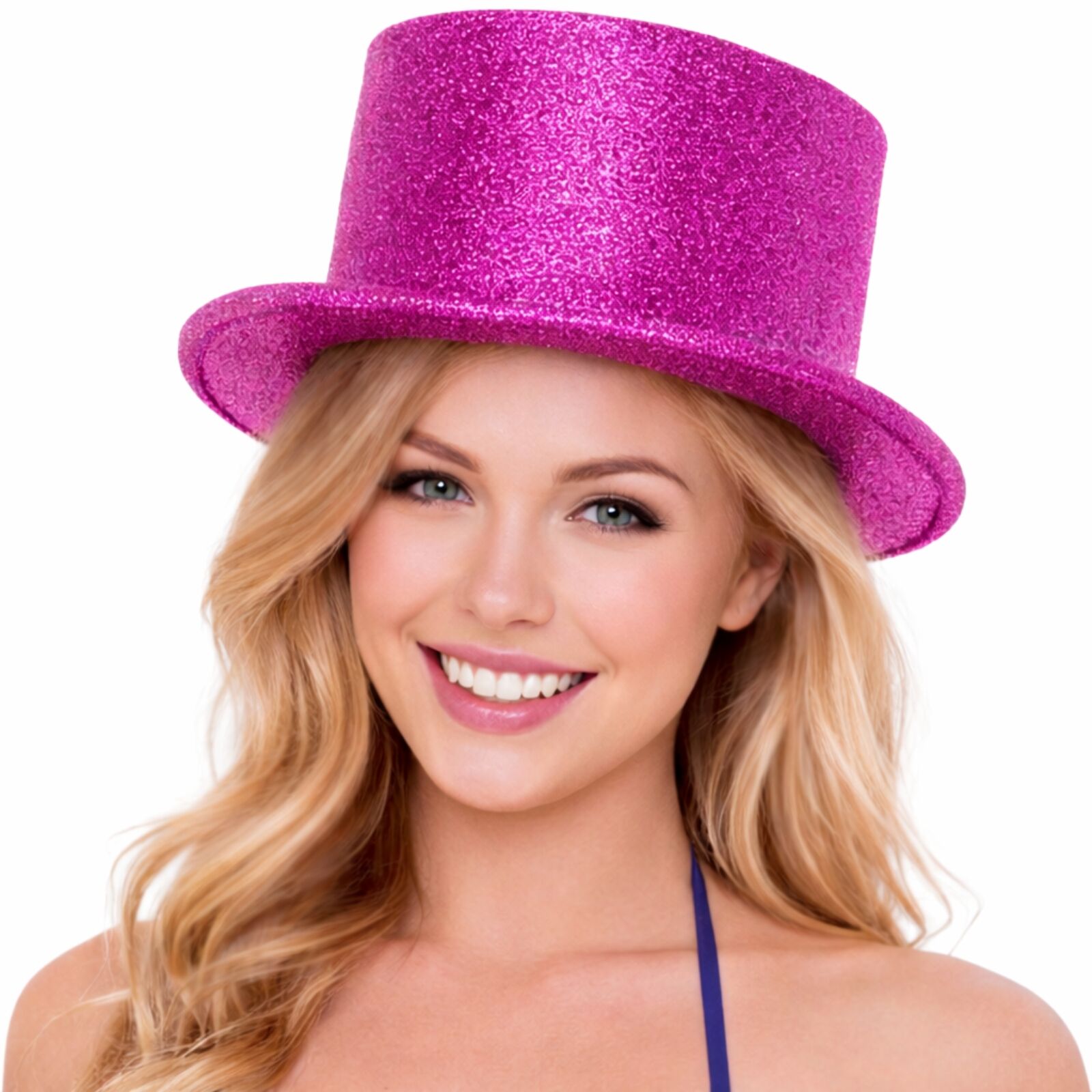 Glitter Top Hat Adult Costume Fancy Dress Party Plastic Tall Hat - Hot Pink V563-GLTRTOPHAT-HTPNK