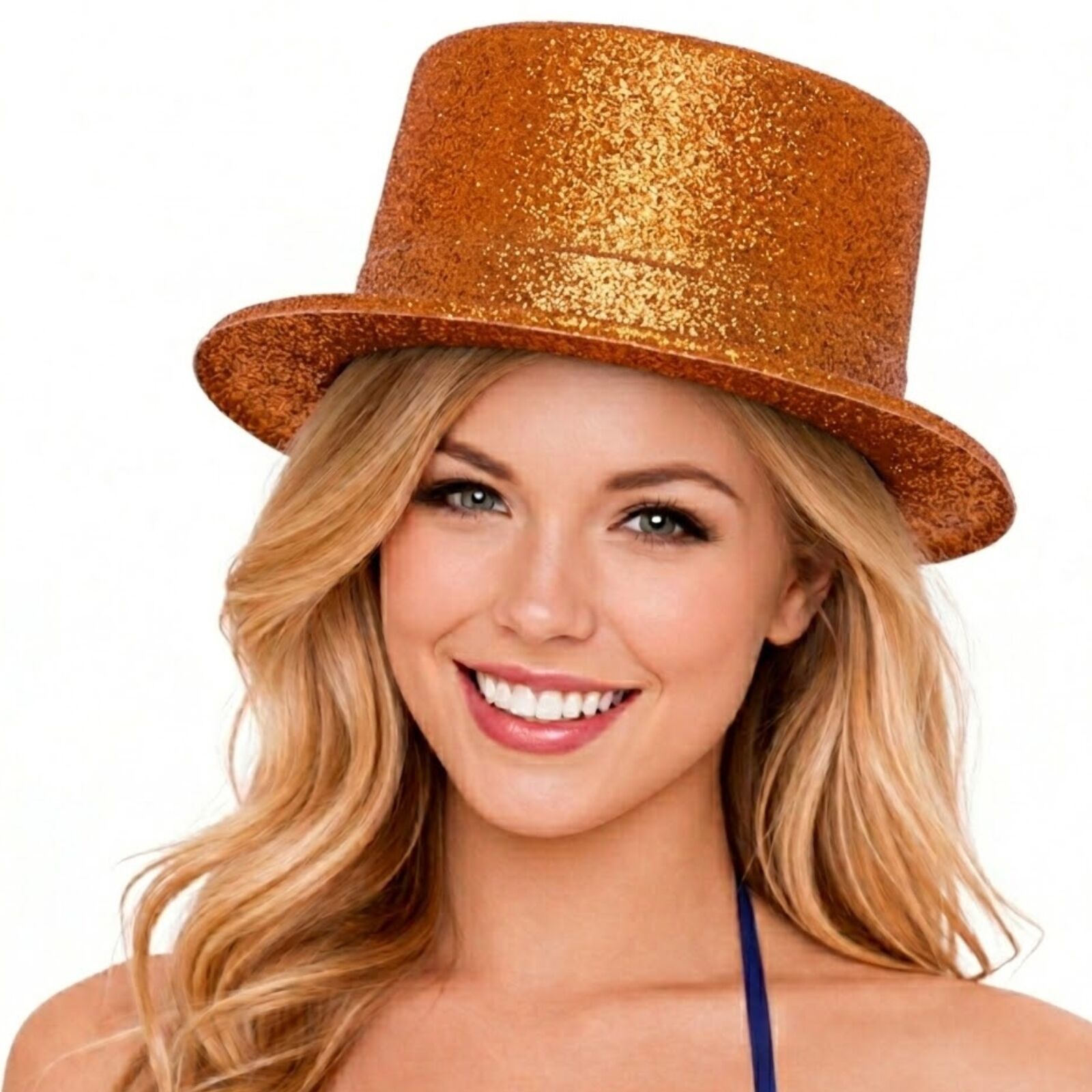 Glitter Top Hat Adult Costume Fancy Dress Party Plastic Tall Hat - Orange V563-GLTRTOPHAT-ORNG
