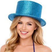 Glitter Top Hat Adult Costume Fancy Dress Party Plastic Tall Hat - Sky Blue V563-GLTRTOPHAT-SKYBLU
