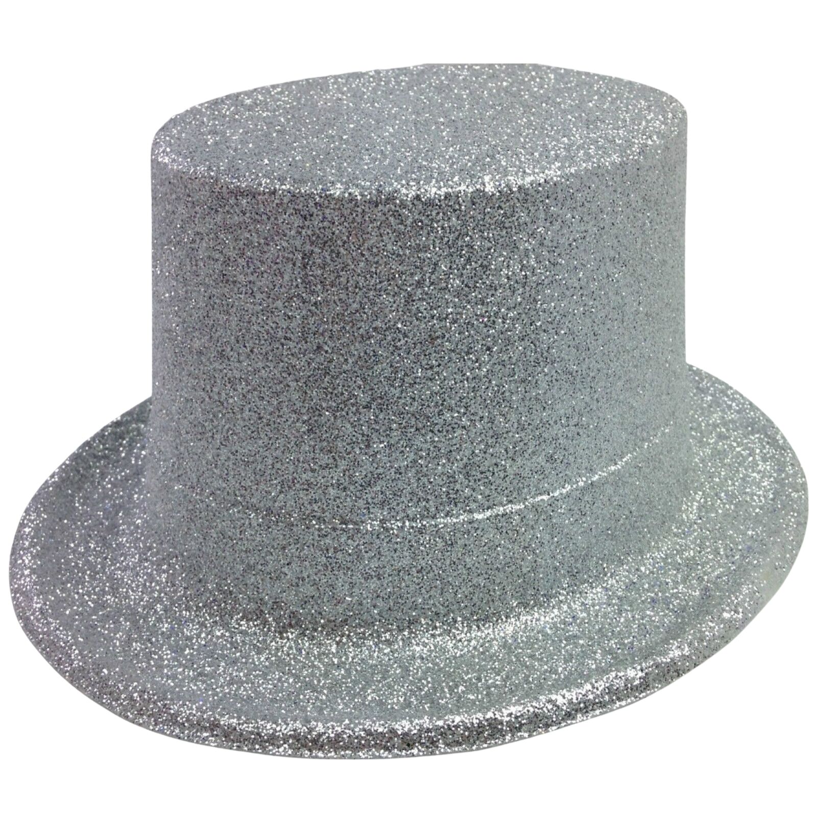Glitter Top Hat Adult Costume Fancy Dress Party Plastic Tall Hat - Silver V563-GLTRTOPHAT-SLV