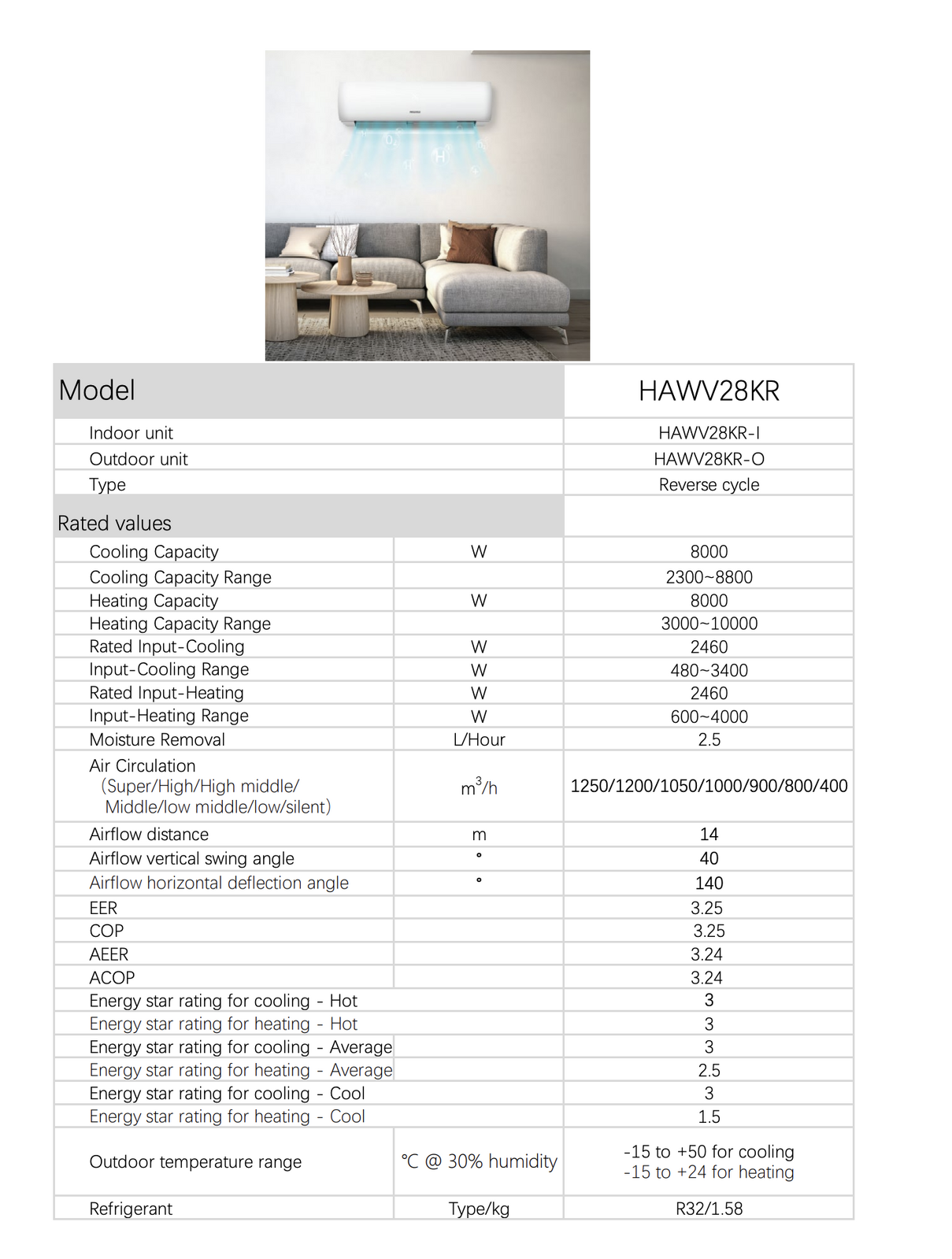 Hisense 8.0 KW V Series Reverse Cycle Air Conditioner Inverter AC (Indoor & Outdoor Unit) V563-HAWJ28KR