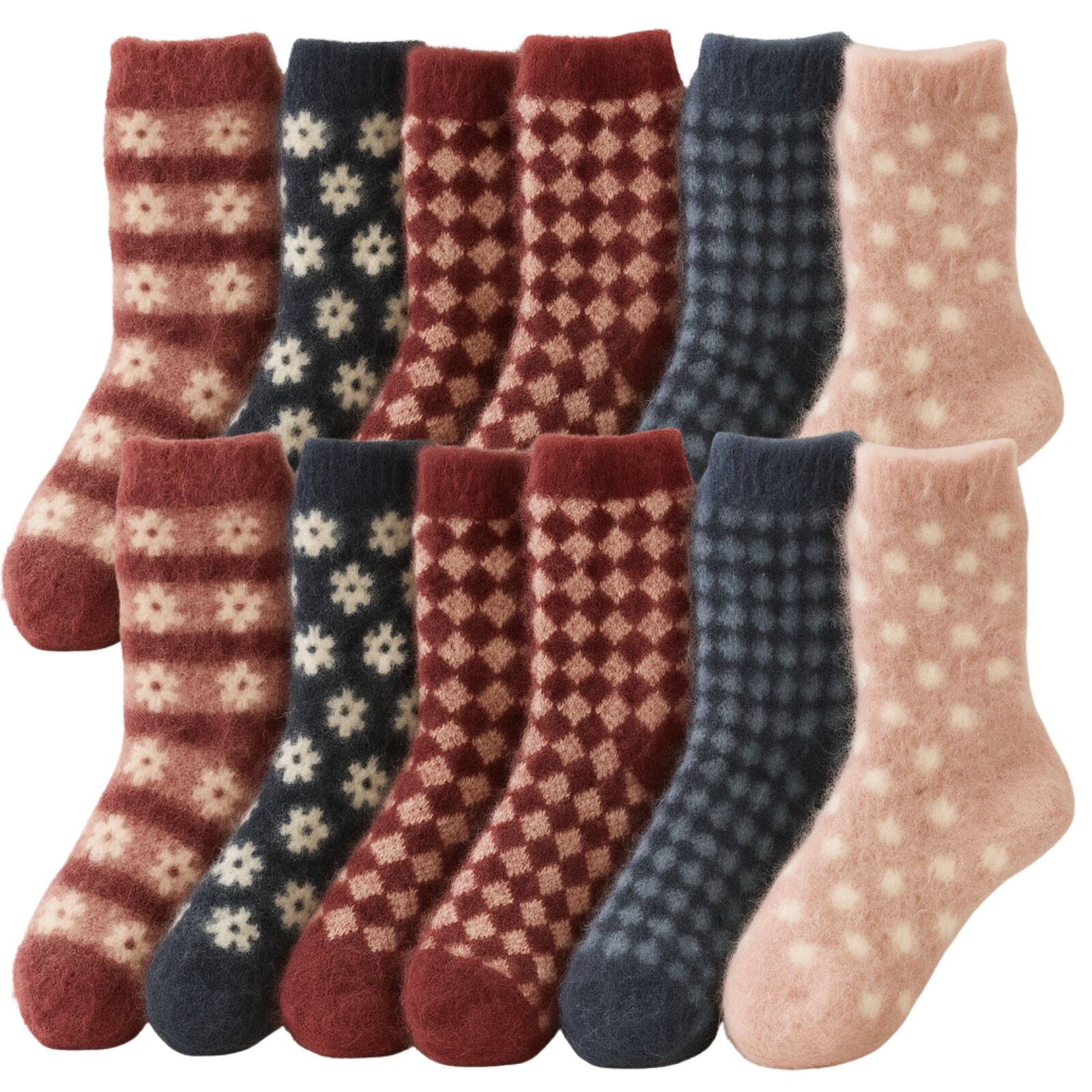 12 Pairs Womens Angora Wool Socks Extra Warm Winter Thermal Soft Ski V563-HC28-37_41-12PAIRS
