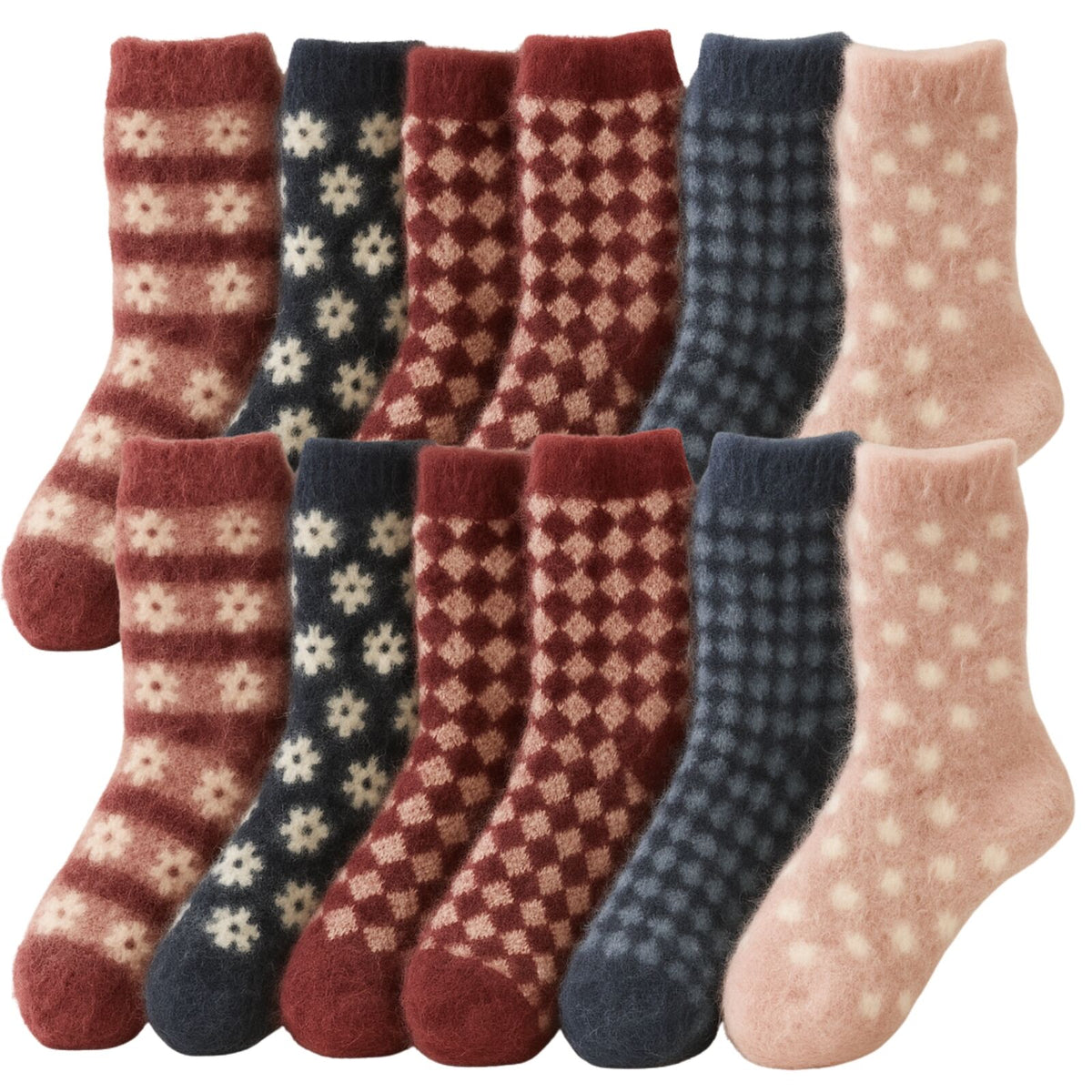 12 Pairs Womens Angora Wool Socks Extra Warm Winter Thermal Soft Ski V563-HC28-37_41-12PAIRS
