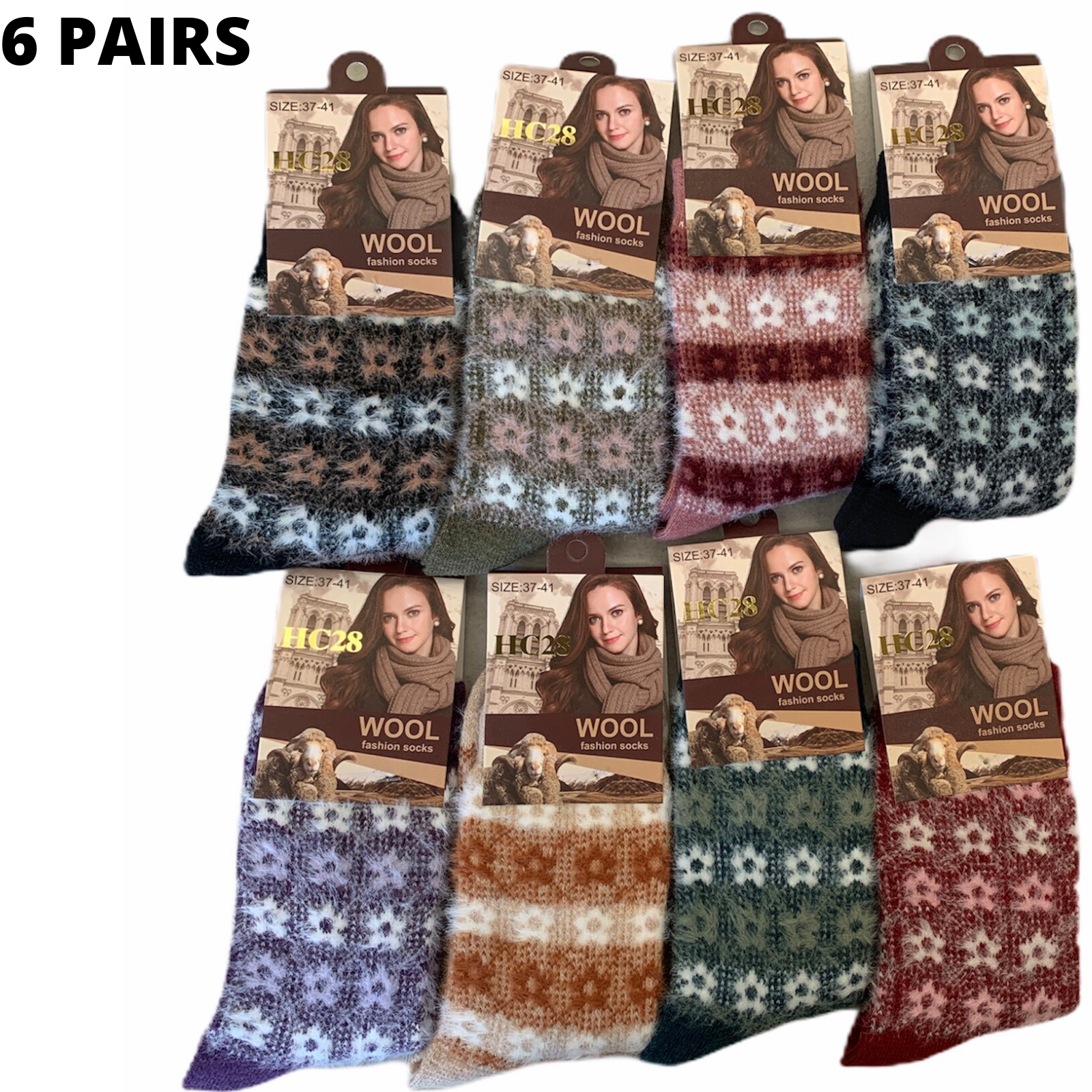 6 Pairs Womens Angora Wool Socks Extra Warm Winter Thermal Soft V563-HC28-37_41-6PAIRS