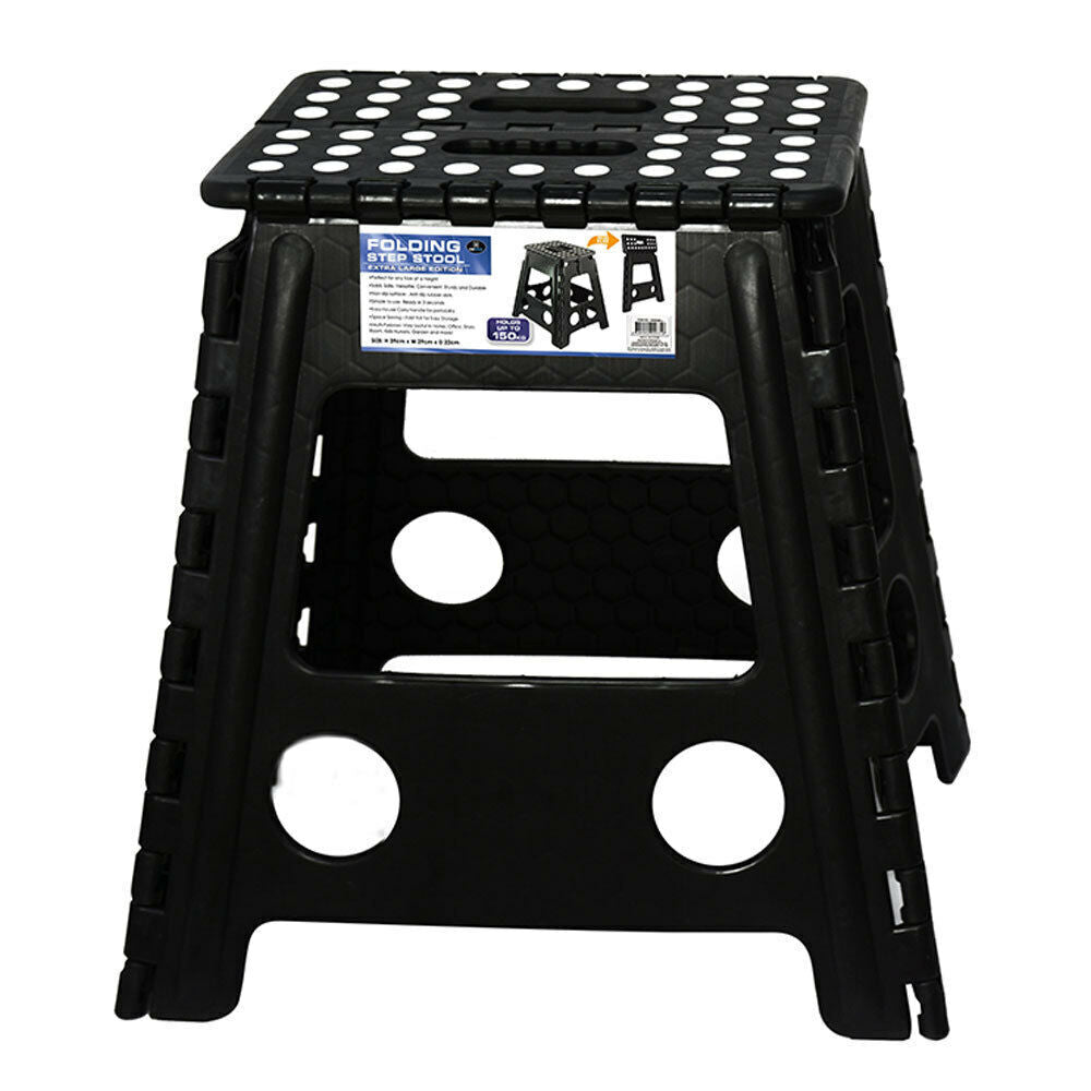 125kg Plastic Folding Step Stool 39cm Portable Chair Flat Indoor/Outdoor Home - Black V563-HH0026-LARGE