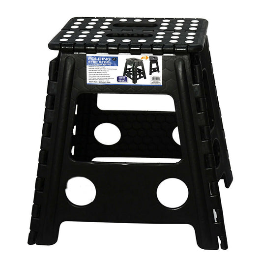 125kg Plastic Folding Step Stool 39cm Portable Chair Flat Indoor/Outdoor Home - Black V563-HH0026-LARGE