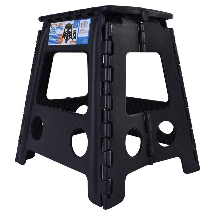 125kg Plastic Folding Step Stool 39cm Portable Chair Flat Indoor/Outdoor Home - Black V563-HH0026-LARGE