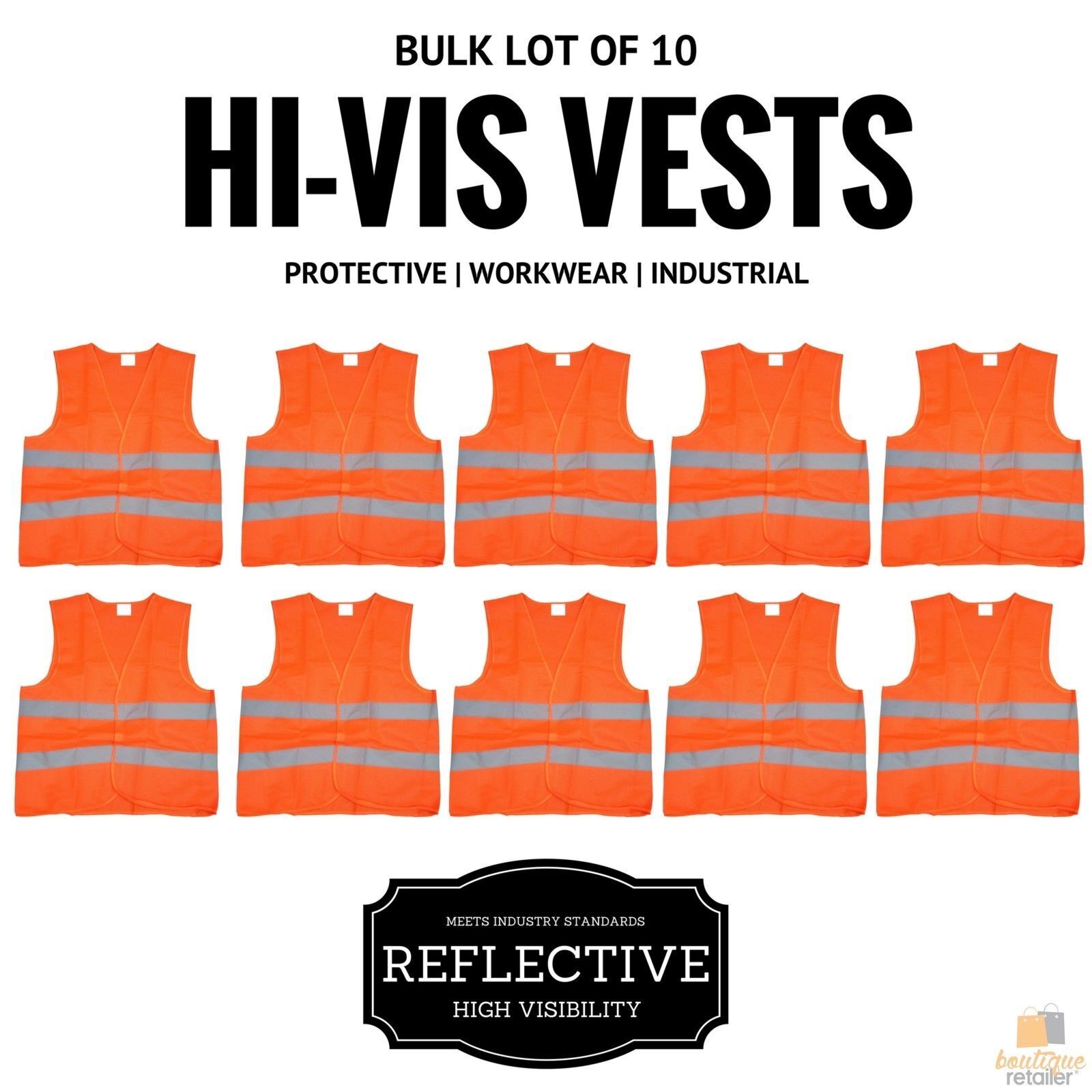 10x Hi Vis Safety VEST Reflective Tape Workwear Orange ONE SIZE Night & Day BULK V563-HIVISVEST-ORANGE-10PK