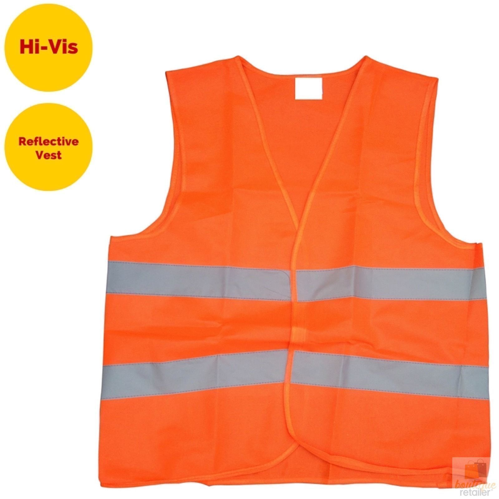 Hi Vis Safety VEST Reflective Tape Workwear Orange ONE SIZE Night & Day Use V563-HIVISVEST-ORANGE