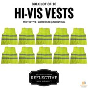 10x Hi Vis Safety Vest Reflective Tape Workwear Night & Day Bulk - Yellow - One Size V563-HIVISVEST-YELLOW-10PK
