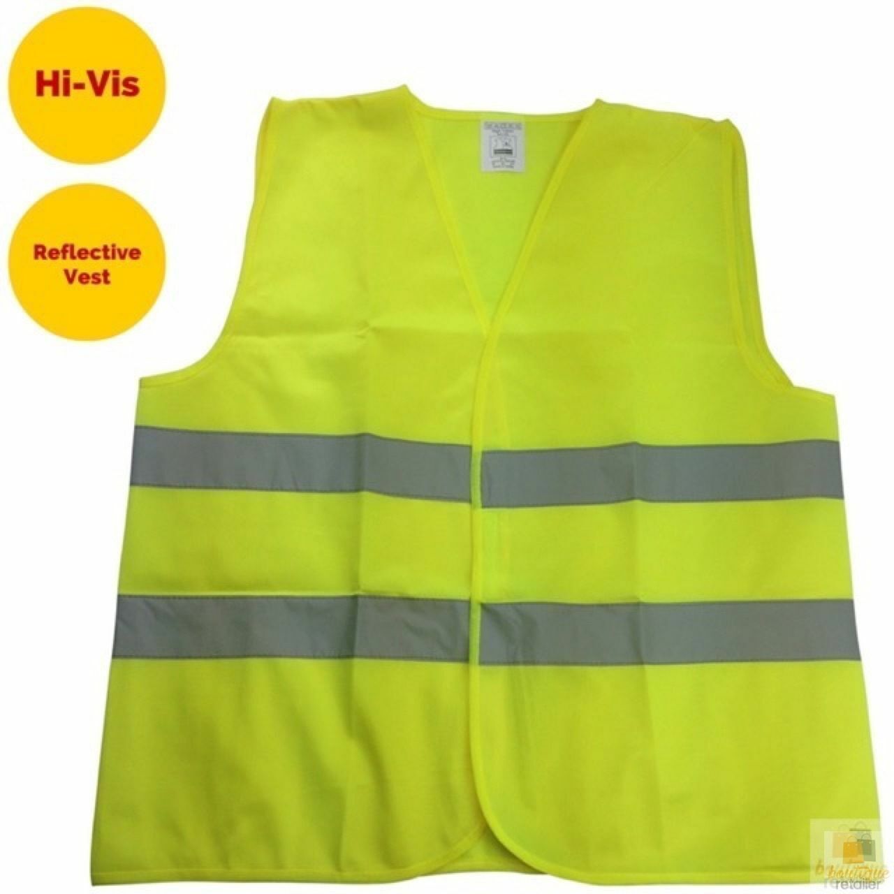 Hi Vis Safety VEST Reflective Tape Workwear Yellow ONE SIZE Night & Day Use V563-HIVISVEST-YELLOW