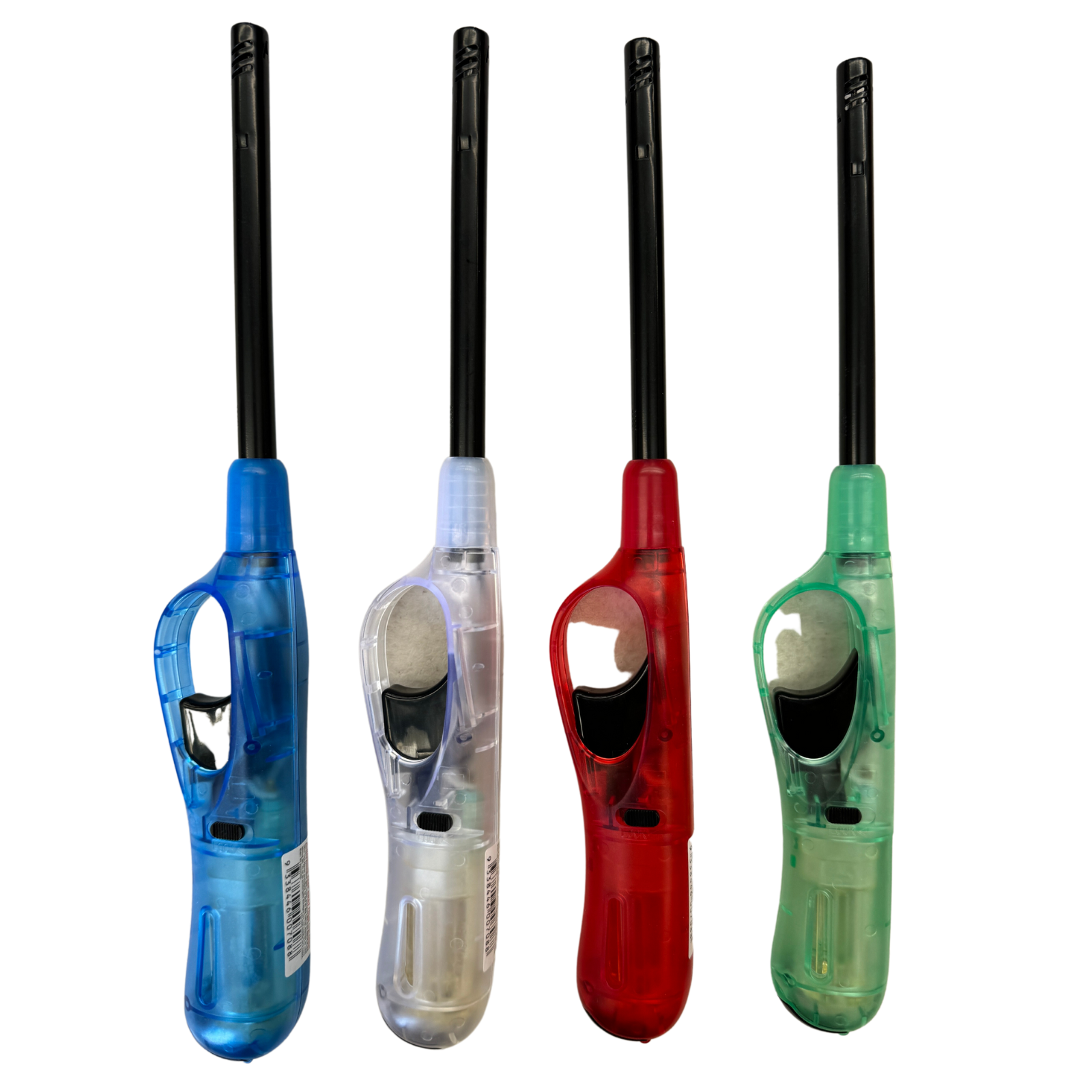 12x Clear Long Gas Lighter for BBQ Kitchen Cigarette w/ Safety Lock - Assorted Colours V563-HO-009-12PC