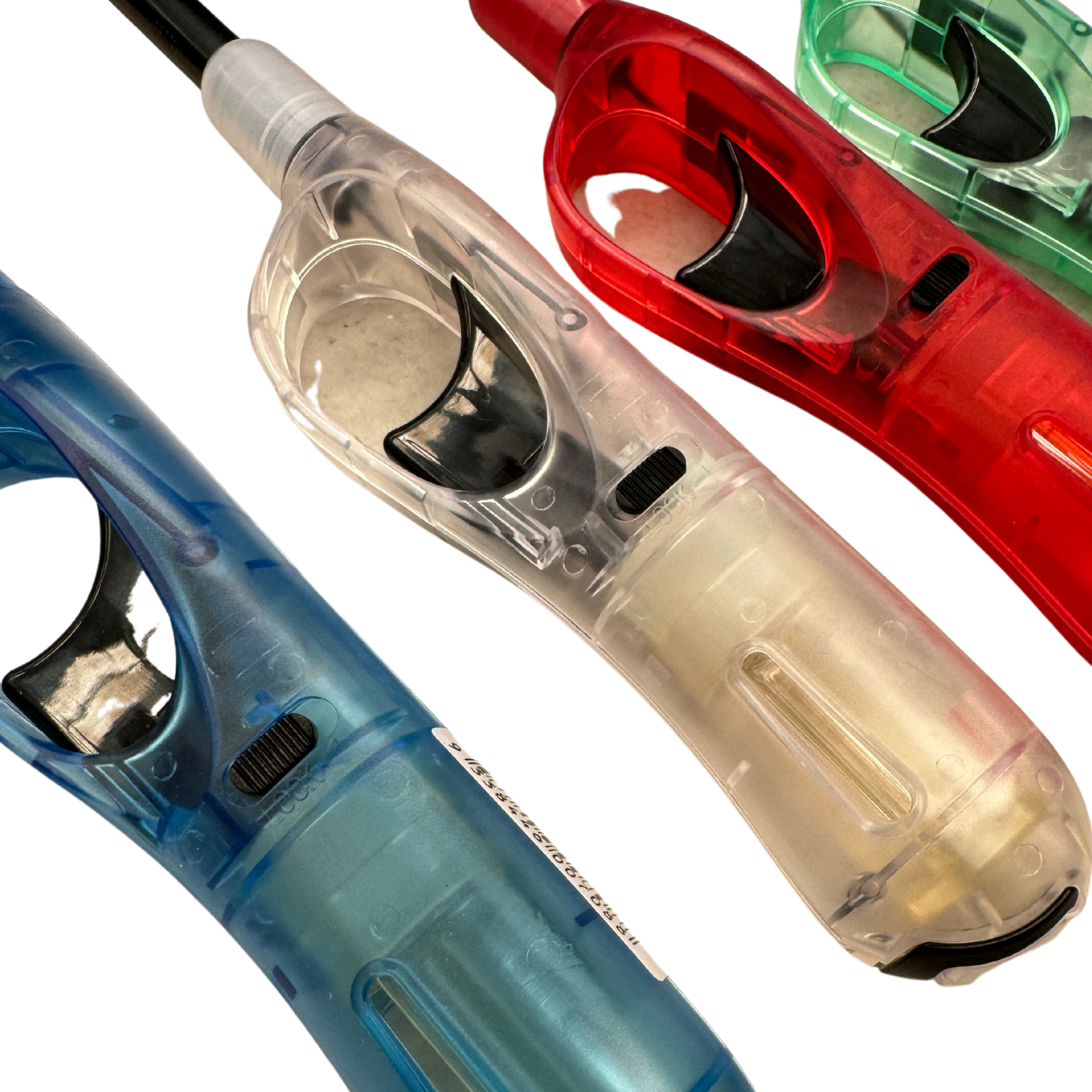 12x Clear Long Gas Lighter for BBQ Kitchen Cigarette w/ Safety Lock - Assorted Colours V563-HO-009-12PC