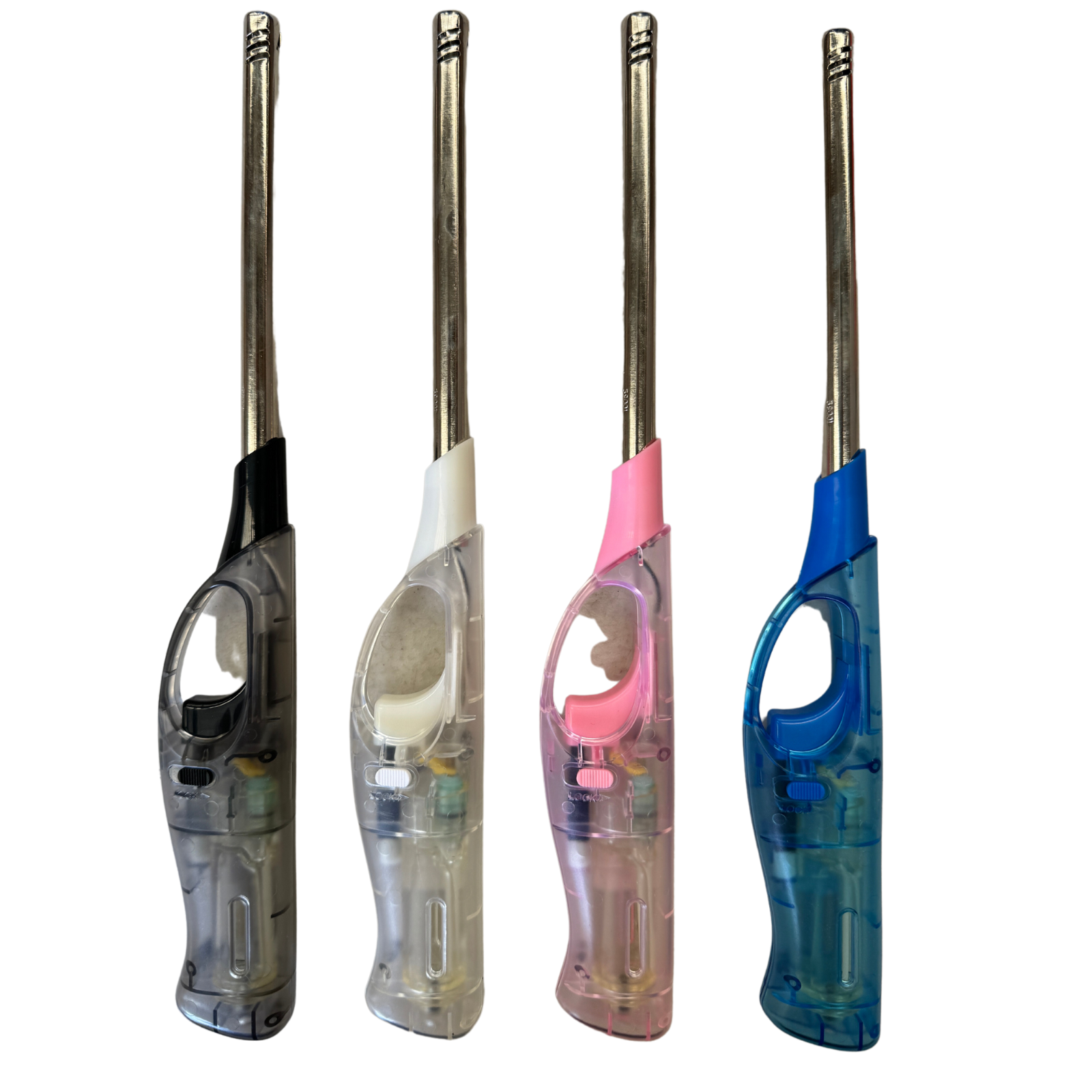 12x Clear Long Gas Lighter for BBQ Kitchen Cigarette w/ Safety Lock - Assorted Colours V563-HO-118-12PCS
